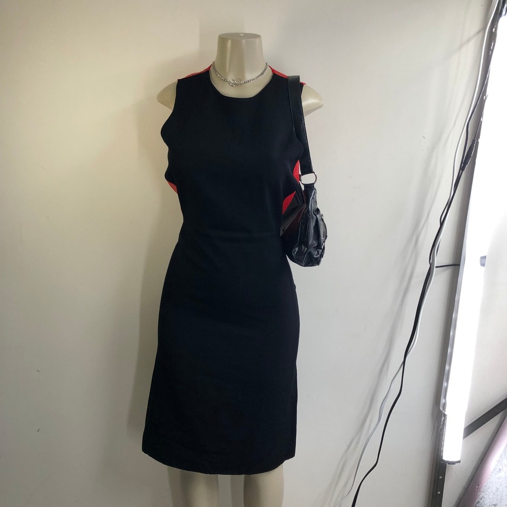 Vintage 90s Emporio Armani Black Virgin Wool Sheath Dress Red Mesh IT 40 US 4